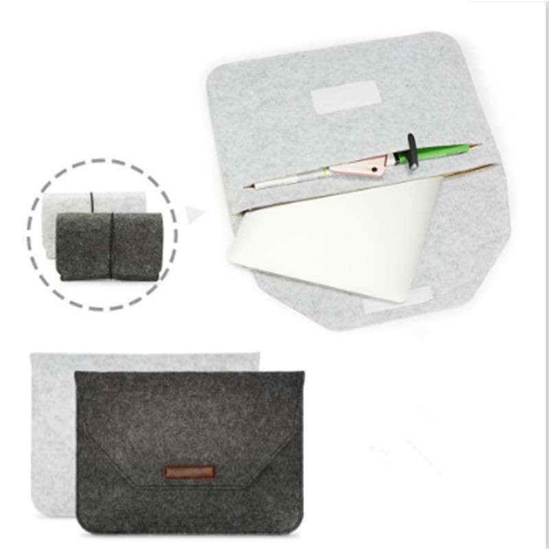 Portable Air Permeable Felt Sleeve Bag for MacBook Laptop, with Power Storage Bag, Size:15 inch(Grey