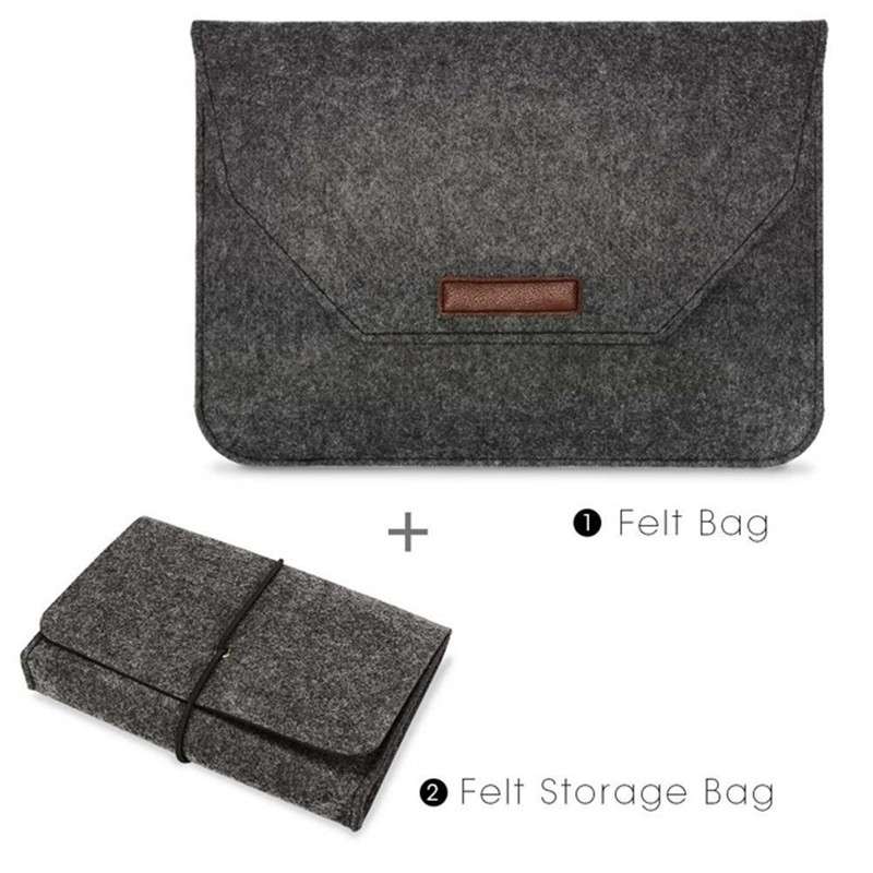 Portable Air Permeable Felt Sleeve Bag for MacBook Laptop, with Power Storage Bag, Size:15 inch(Grey