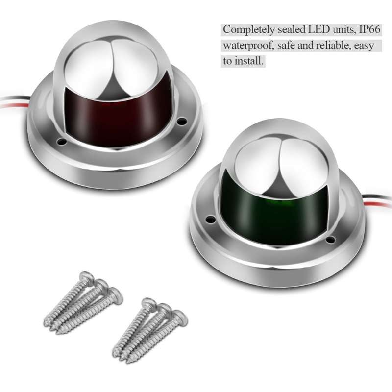 1 Pair Stainless Steel LED Navigation Light Red Green Sailing Signal Light for Marine Boat Yacht War