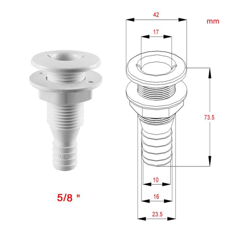 5/8 inch Plastic Thru-Hull Bilge Fitting For Bilge Pump Drain or Vent Hose Fitting for Boats Marine