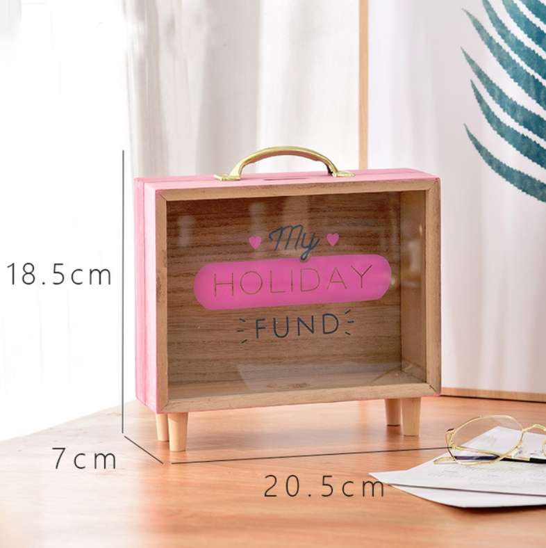 Wooden Piggy Bank Large Capacity Children Savings Box Creative Desktop Accessories(Green)