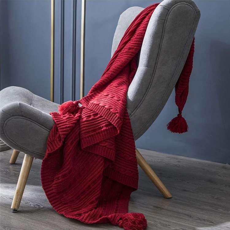 Knitted Blanket Home Casual Shawl Pillowcase Suit Without Core(Agate green)