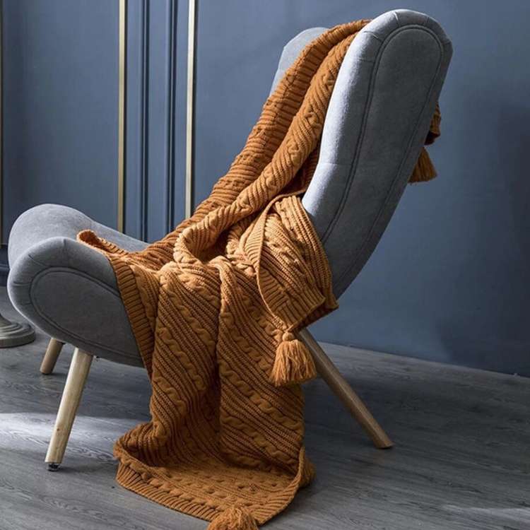 Knitted Blanket Home Casual Shawl Pillowcase Suit Without Core(Agate green)