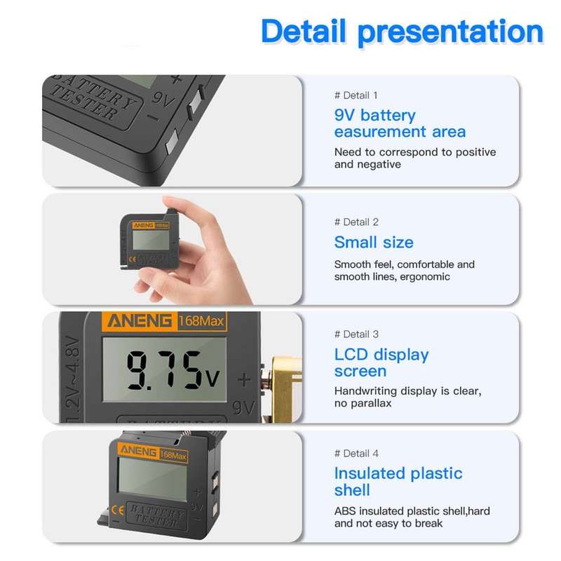 2 PCS ANENG 168MAX Portable Battery Tester High-Precision Battery Power Tester Battery Capacity Test