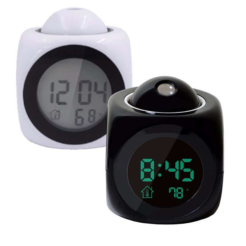 Multi-function LED Projection Alarm Clock Voice Talking Clock, Specification:Black + USB cable