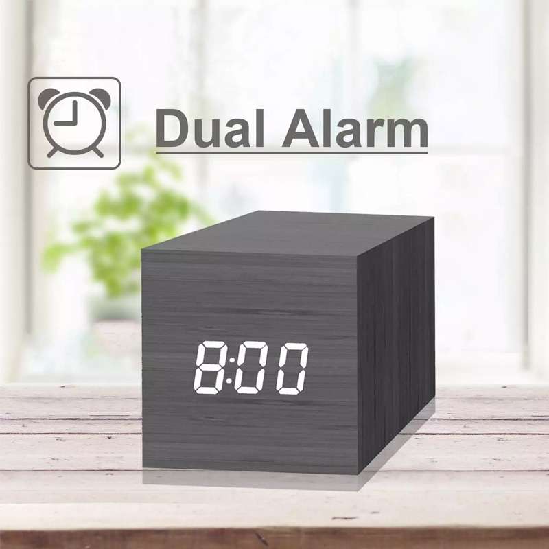 Multicolor Sounds Control Wooden Clock Modern Digital LED Desk Alarm Clock Thermometer Timer White G