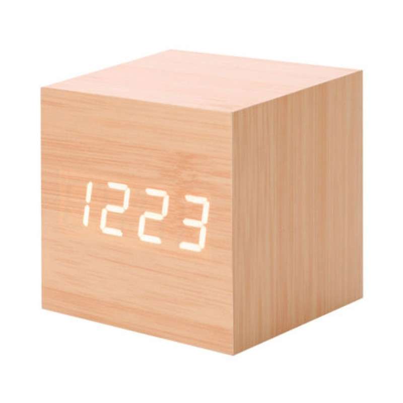 Multicolor Sounds Control Wooden Clock Modern Digital LED Desk Alarm Clock Thermometer Timer Wooden