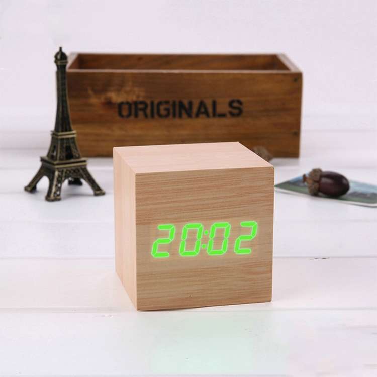 Multicolor Sounds Control Wooden Clock Modern Digital LED Desk Alarm Clock Thermometer Timer Wooden