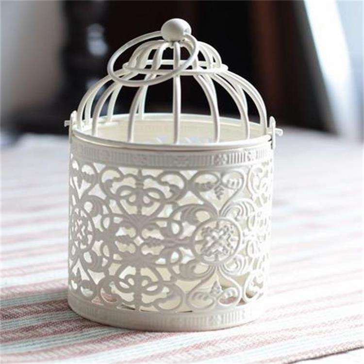 Antique Creative Bird Cage Candlestick Wrought Iron Ornaments Hollow Flower Pattern Home Decoration