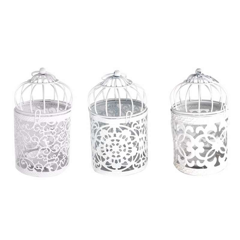 Antique Creative Bird Cage Candlestick Wrought Iron Ornaments Hollow Flower Pattern Home Decoration