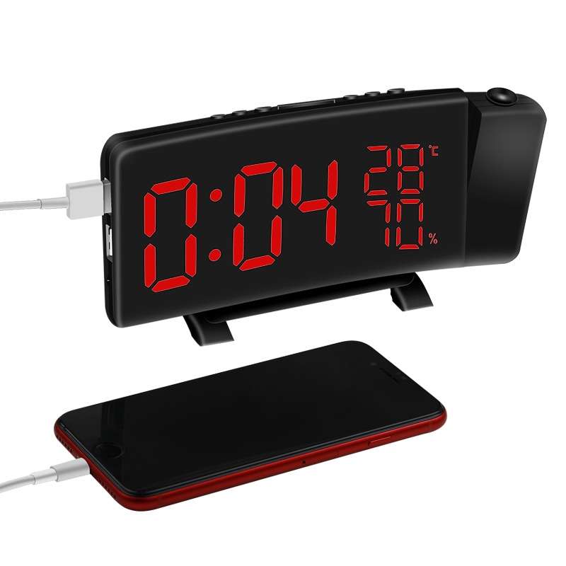Three-color Projection Radio Alarm Clock USB Digital Alarm Clock Thermometer & Hygrometer