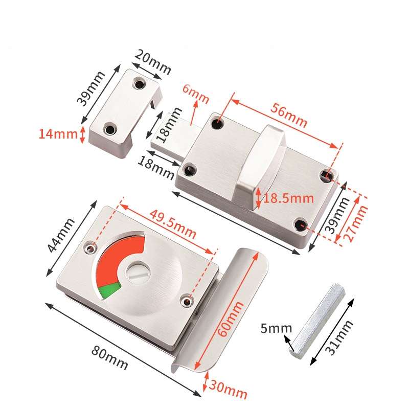 Toilet Red & Green Display Door Lock Public Toilet Stainless Steel Bolt Lock Indicating lock With Ha
