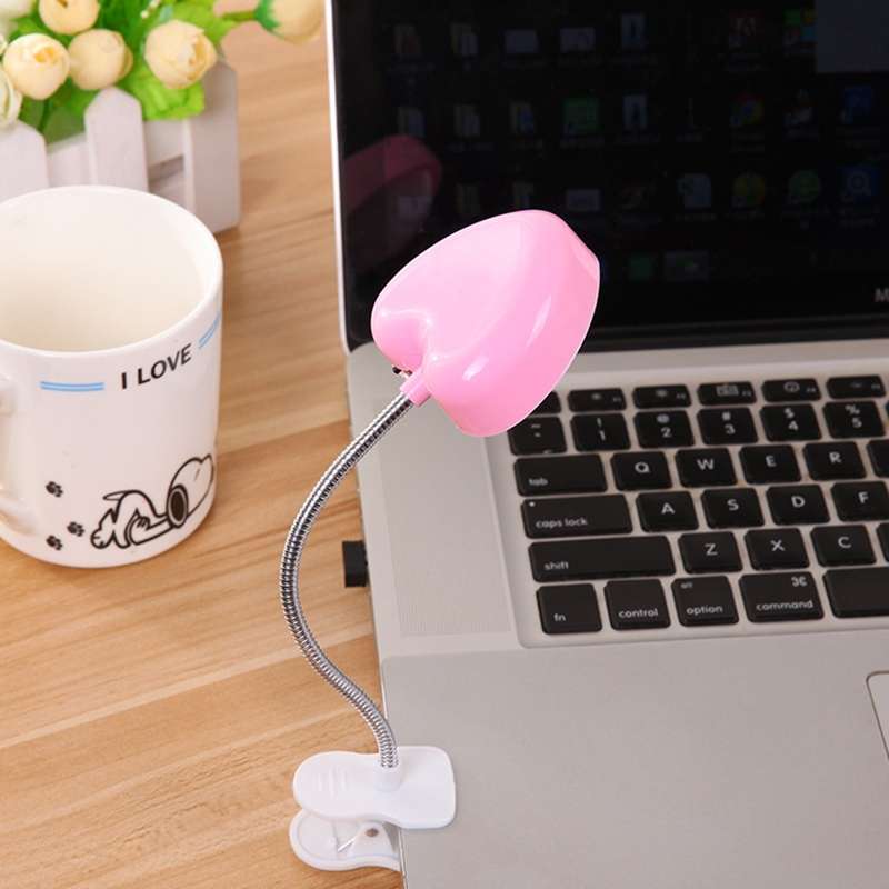 Mini Love Heart Clip LED Book Light Lamps Reading Book Desk Lamp Keyboard Light Eyes-Protect Energy
