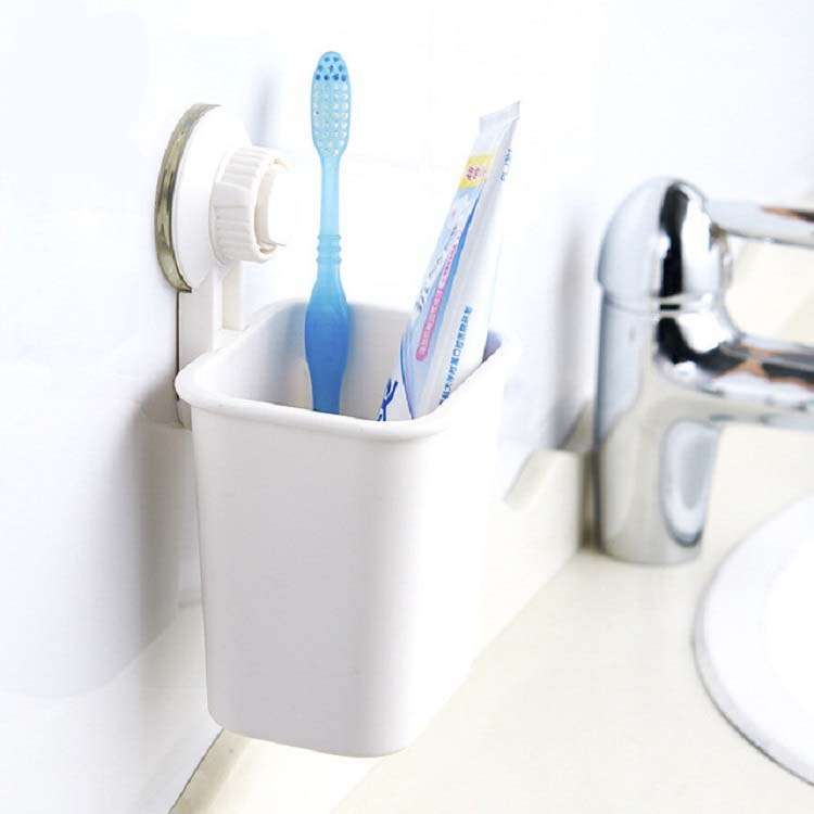 Suction Wall Toothpaste Toothbrush Holder Bathroom Shelf(White)