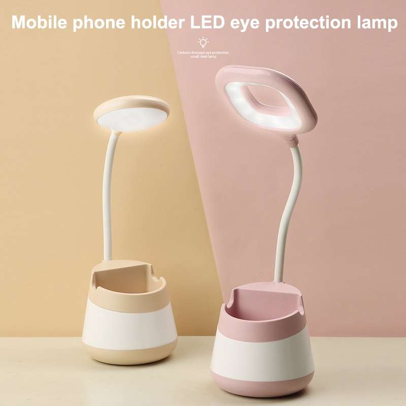 USB Charging LED Desk Light Eye Protection Lamp with Pen Holder and Phone Holder(CS276-3 Green)