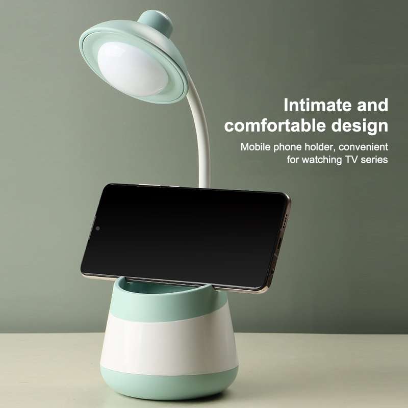 USB Charging LED Desk Light Eye Protection Lamp with Pen Holder and Phone Holder(CS276-3 Green)