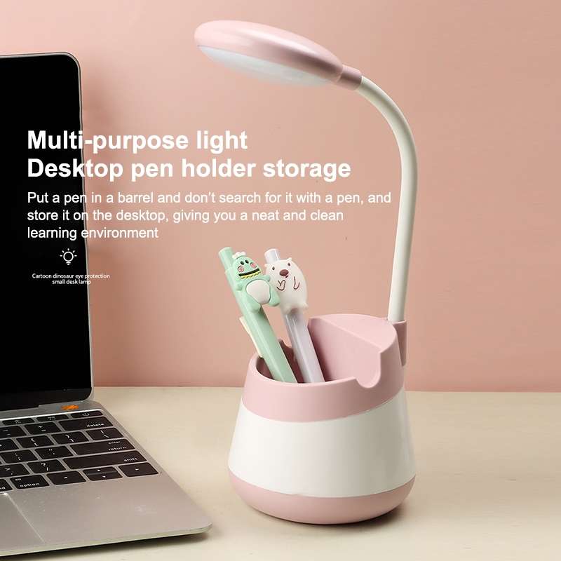 USB Charging LED Desk Light Eye Protection Lamp with Pen Holder and Phone Holder(CS276-3 Green)