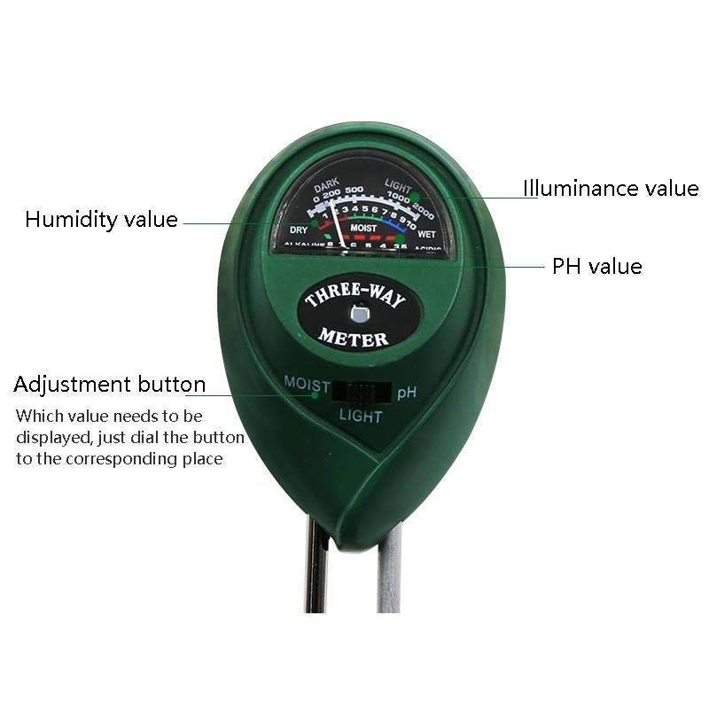 3 In 1 Soil Detector PH Value Light Intensity Test Pen Round Head Soil Dry Moisture Meter