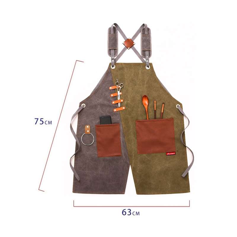 Denim Apron Barber Milk Tea Shop Waiter Overalls(Gray-yellow Shoulder Strap)