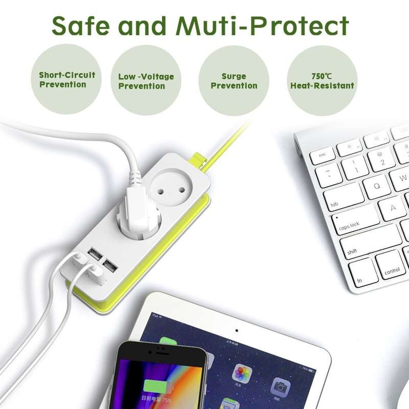 Power Strip 1/2 EU Plug 4 USB Port 1200W 250V 1.5m Cable Wall Portable Multiple Socket EU Plug Outle