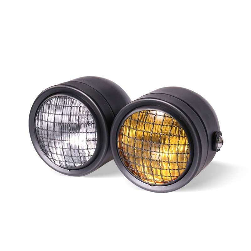 Motorcycle Retro Headlight CG125 Metal Universal Headlight Retro Dual Lamp(Black)