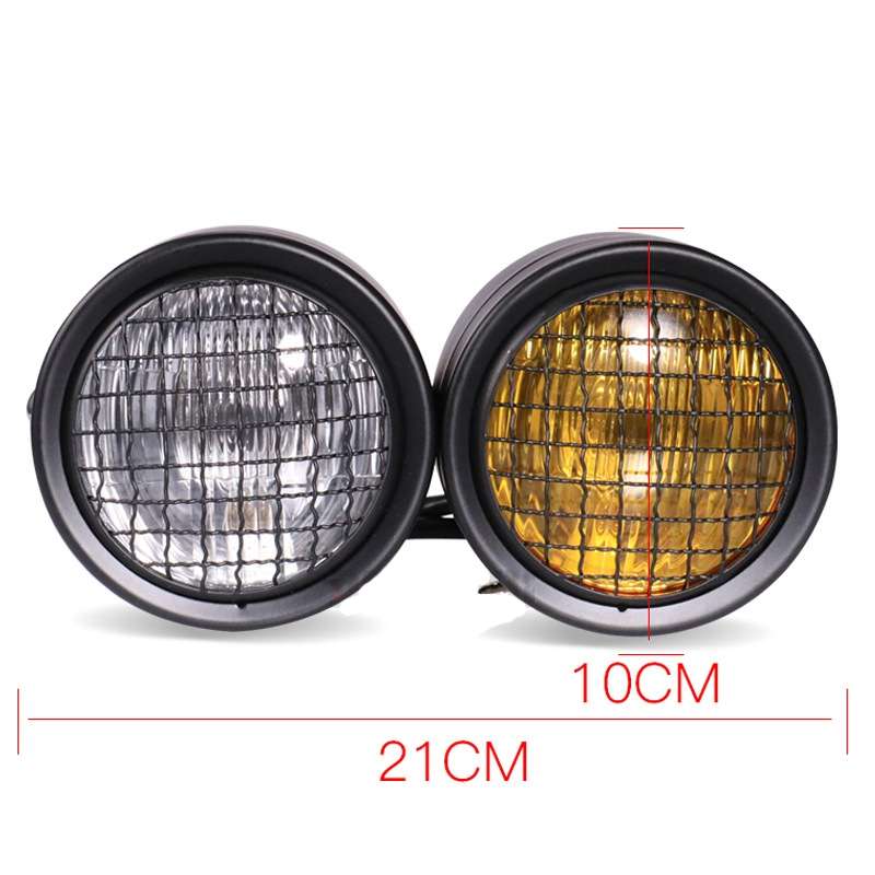 Motorcycle Retro Headlight CG125 Metal Universal Headlight Retro Dual Lamp(Black)