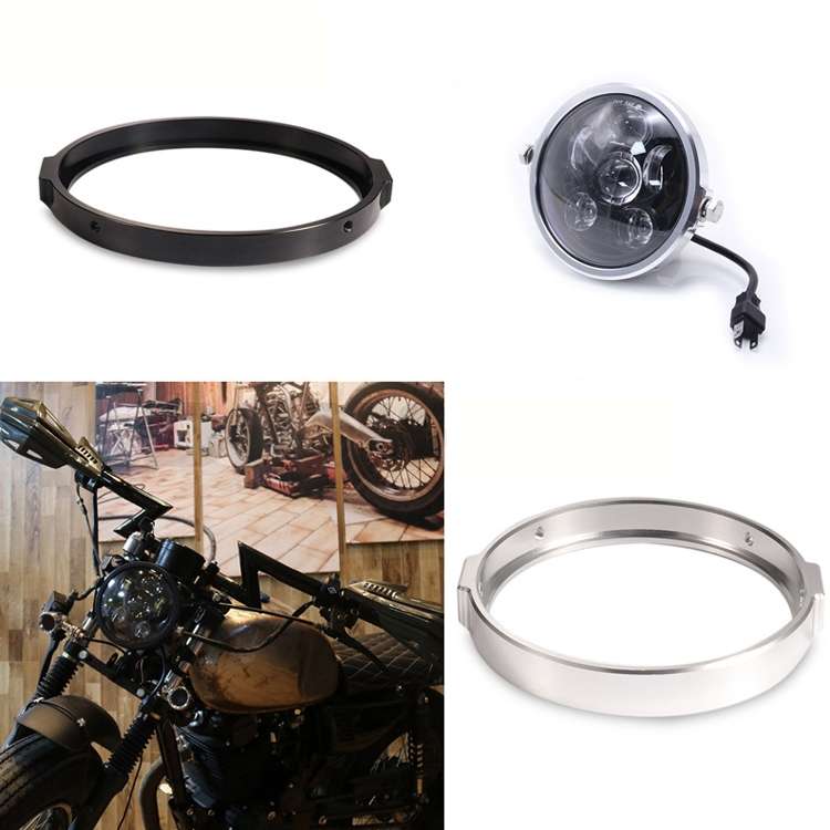 5.75 Inch Round Retro Headlight Ring Motorcycle Headlight Modification Parts(Silver)