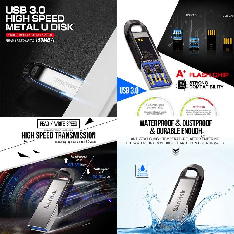 SanDisk CZ73 USB 3.0 High Speed Metal U Disk, Capacity: 32GB(Blue)