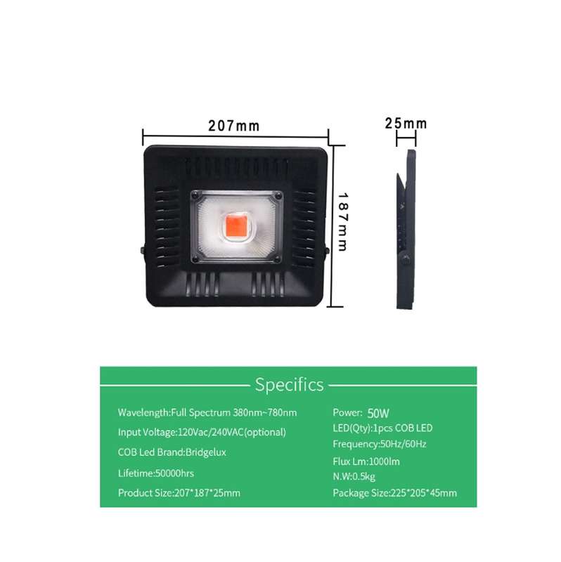 50W Ultra-Thin LED Plant Light, Full Spectrum COB Growth Light, Vegetable, Fruit & Flower Greenhouse