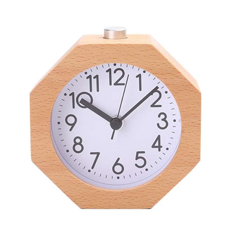 Solid Wood Silent Snooze Alarm Clock with Pointer(Round Dark)