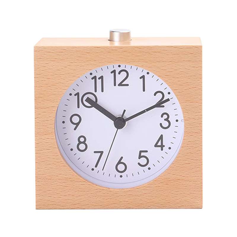 Solid Wood Silent Snooze Alarm Clock with Pointer(Round Dark)