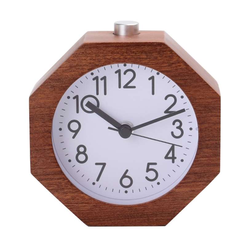Solid Wood Silent Snooze Alarm Clock with Pointer(Round Dark)