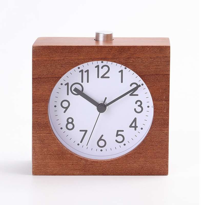 Solid Wood Silent Snooze Alarm Clock with Pointer(Round Dark)