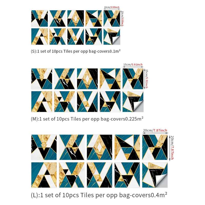Geometric Pattern Staircase Wall Tile Sticker Kitchen Stove Water And Oil Proof Stickers, Specifica