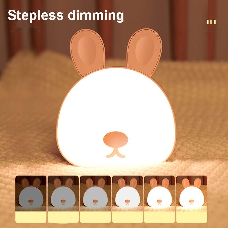 Cute Rabbit Night Light USB Charging Bedroom Bedside Sleeping Eye Protection Lamp(Pink)