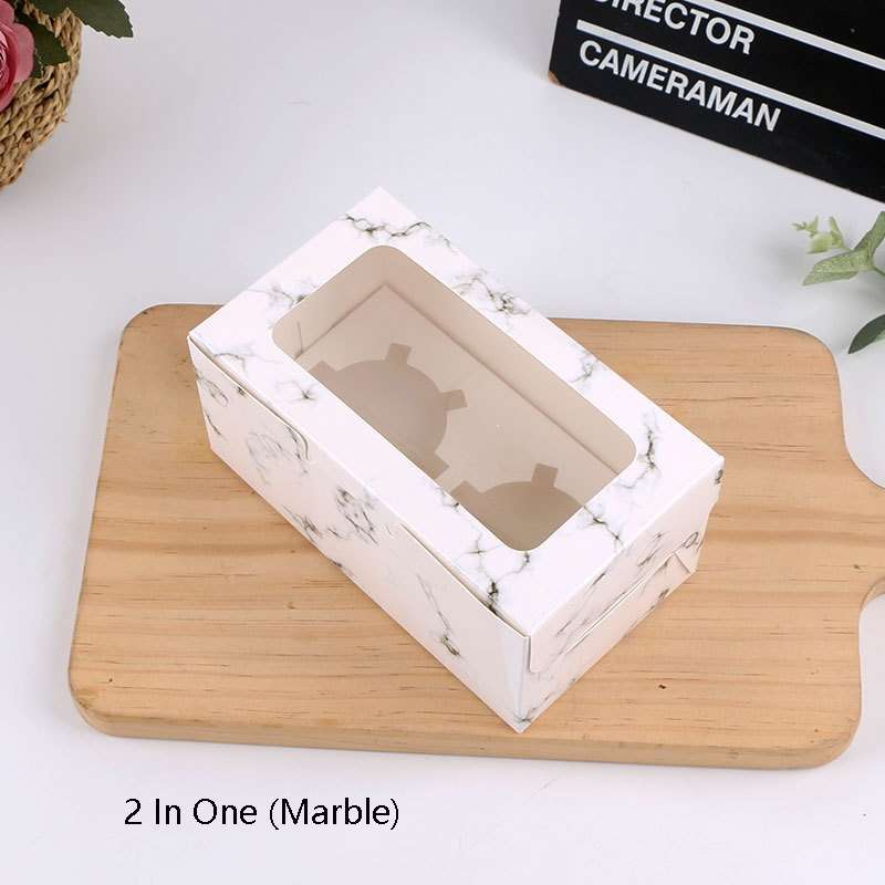 25 PCS Window Cupcake Packaging Box Muffin Cake Box With Inner Support, Specification: 2 In One (Mar