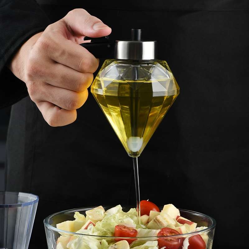 Diamond Oil Can Glass Dustproof Vinegar Oil Bottle One-Click Multi-Purpose Kitchen Seasoning Bottle