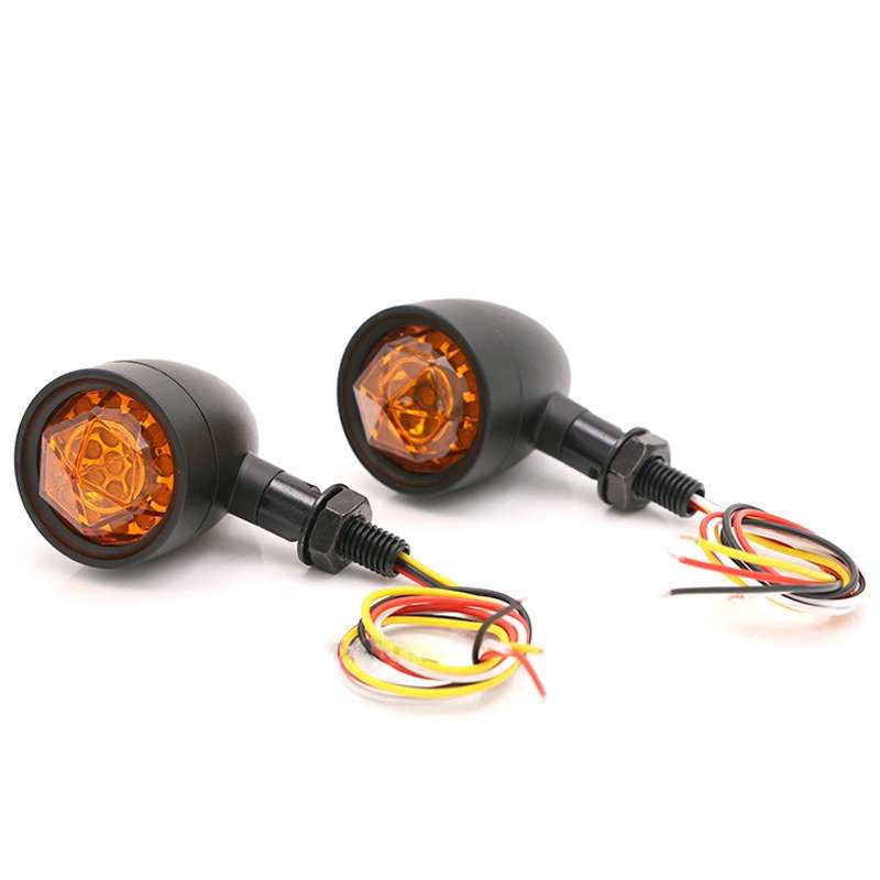 1pair Motorcycle Universal Retro LED Turn Signal Light(Black Shell Yellow Cover)