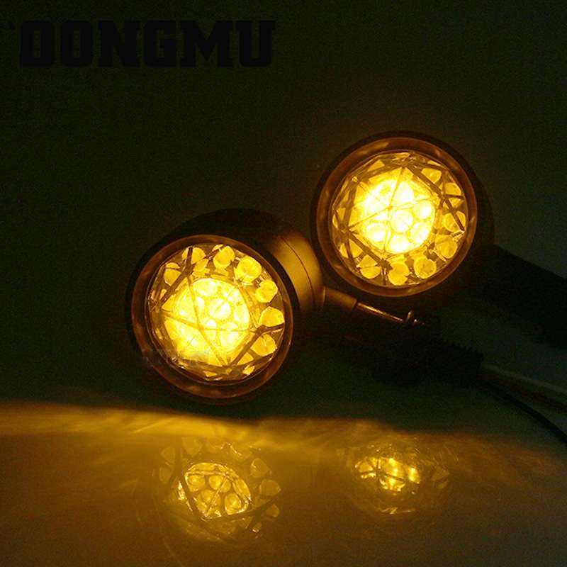 1pair Motorcycle Universal Retro LED Turn Signal Light(Electroplating Shell Yellow Cover)