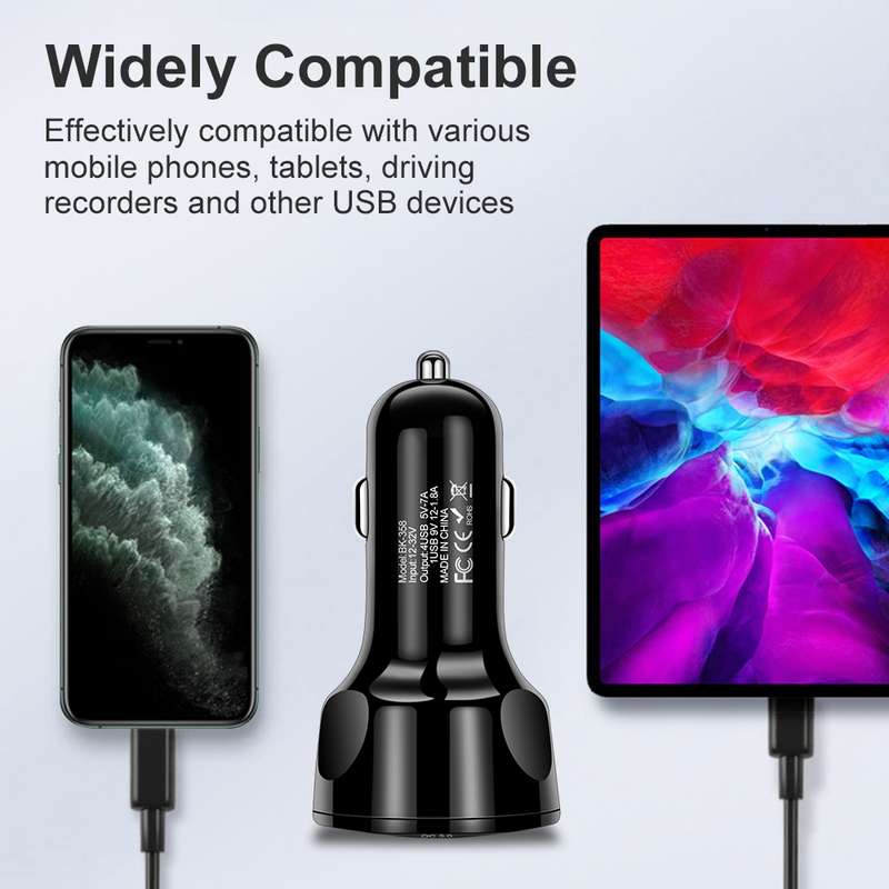 BK-358 3A QC3.0 4USB Car Charger One For Four Mobile Phone Car Charger(White)