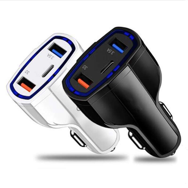 2 PCS QC3.0 Fast Charge Car Charger 3.5A Dual USB With Type-C Interface Output Car Charger(White)