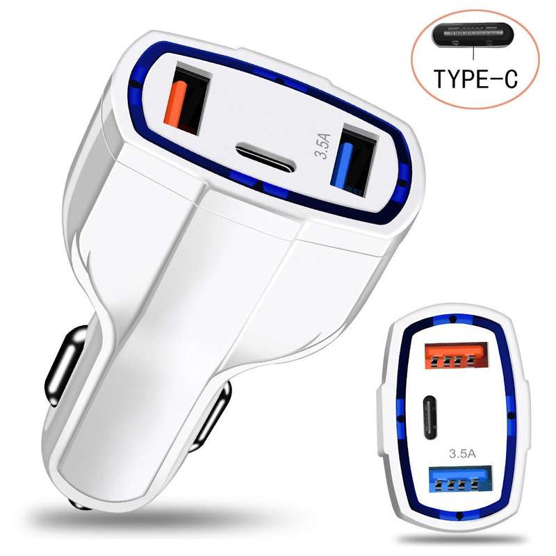 2 PCS QC3.0 Fast Charge Car Charger 3.5A Dual USB With Type-C Interface Output Car Charger(White)