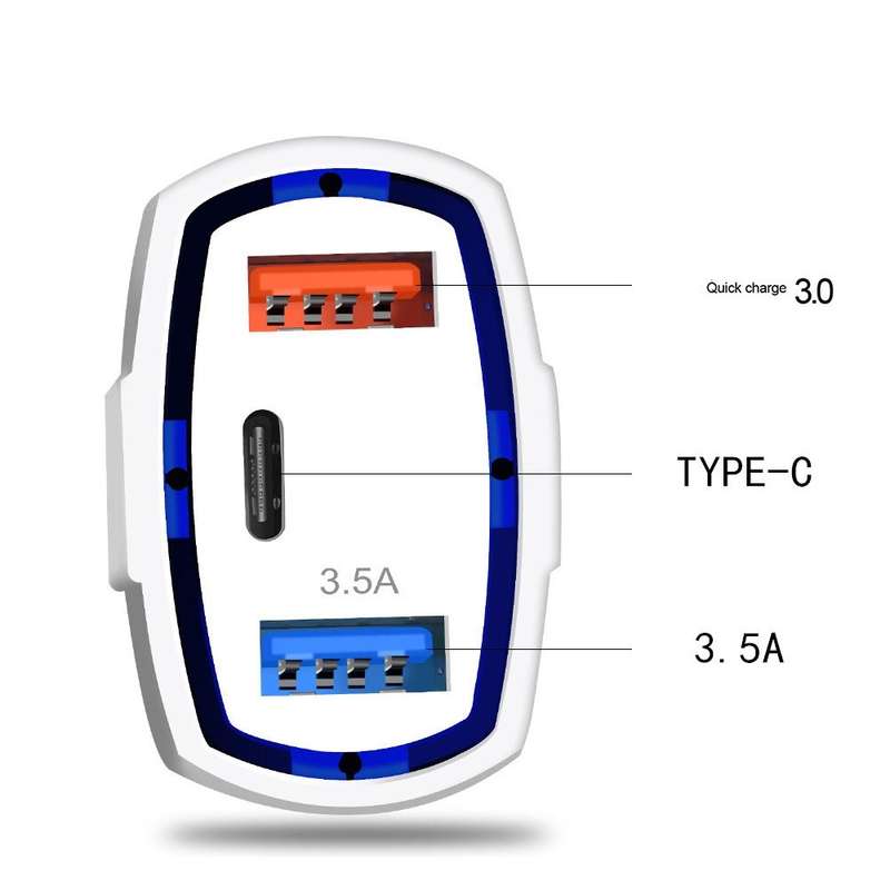 2 PCS QC3.0 Fast Charge Car Charger 3.5A Dual USB With Type-C Interface Output Car Charger(White)