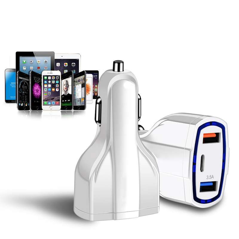 2 PCS QC3.0 Fast Charge Car Charger 3.5A Dual USB With Type-C Interface Output Car Charger(White)