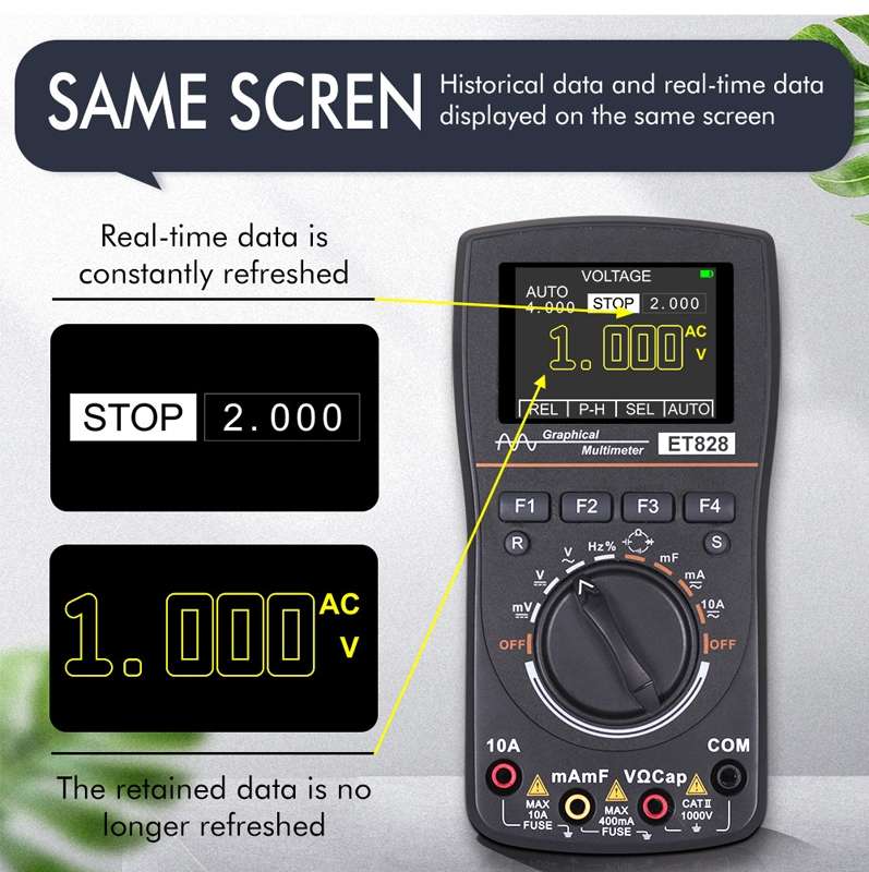 ET828 2 In 1 2 In 1 Oscilloscope Multimeter 2.4 Inch Color Screen Meter Digital Resistance Frequency