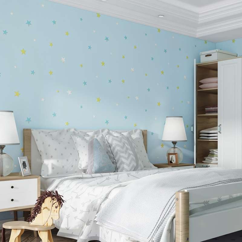 0.53 x 3m 3D Stars Moon Self-Adhesive Wallpaper Mediterranean Children Wall Sticker(Star Moon Blue)