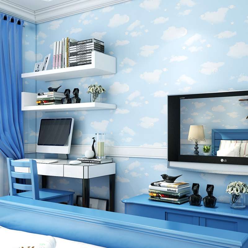 0.53 x 3m 3D Stars Moon Self-Adhesive Wallpaper Mediterranean Children Wall Sticker(1502 Beige)