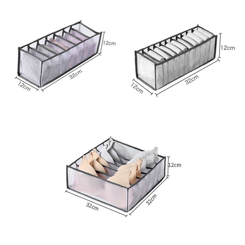 3 in 1 Underwear Drawer Storage Box Household Socks Folding Storage Box(Beige)