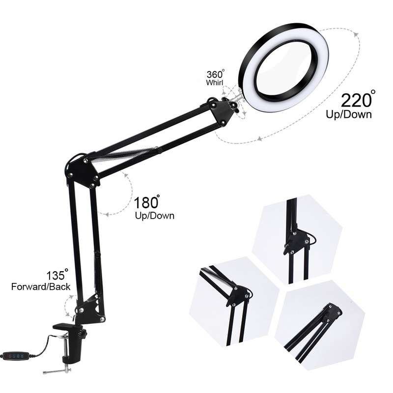 LED Eye Protection Reading Book Light USB Folding Clip Magnifying Glass Electronic Maintenance Light