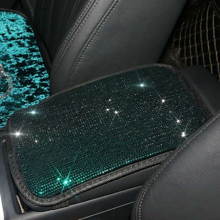 Car Diamond Armrest Box Cushion Personalized Car Decorations Dirt And Non-Slip(Black Green Diamond)